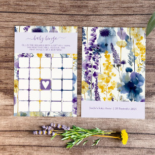 Lila Gul Akvarell Vildblomma Babybingo Inbjudningar