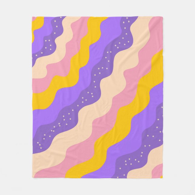 Lila Gul Celestial Randig Groovy Abstrakt  Fleecefilt (Framsidan)