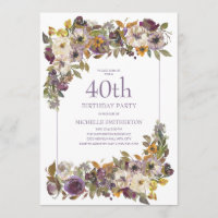 Lila Gul Elfenbensfärgad Blommig Lövverk 40-årsdag