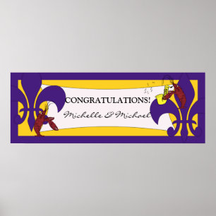 Lila Gul Fleur de Lis Kräftskiva Banner Poster