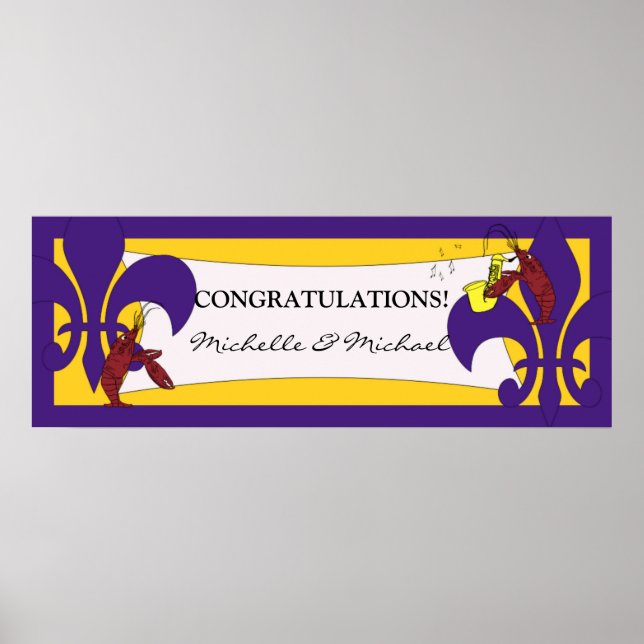 Lila Gul Fleur de Lis Kräftskiva Banner Poster (Framsidan)