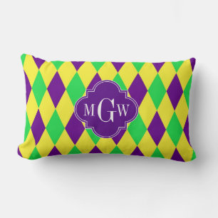 Lila Gul Grön Harlekin Purp Kvarts 3 Monogram Lumbarkudde