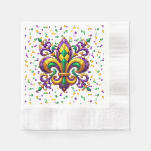 Lila gul grön Mardi Gras fleur de lis Pappersservett