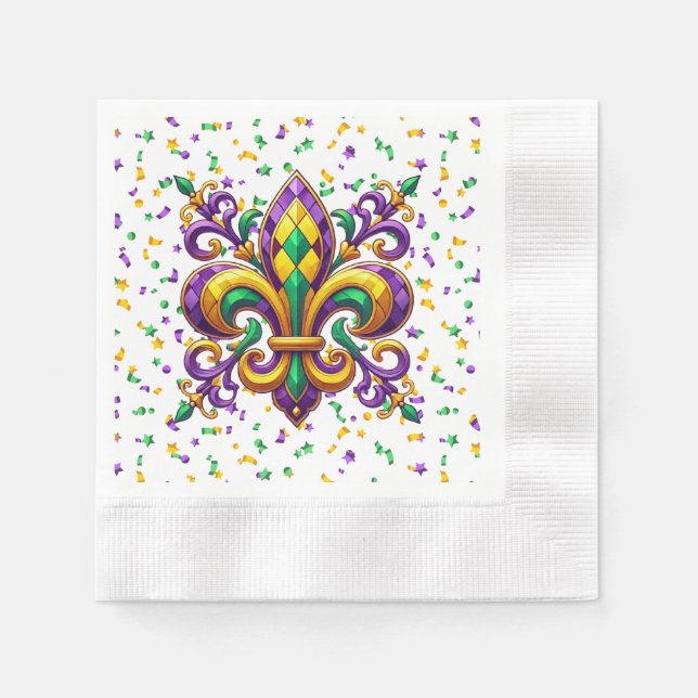 Lila gul grön Mardi Gras fleur de lis Pappersservett (Framsidan)