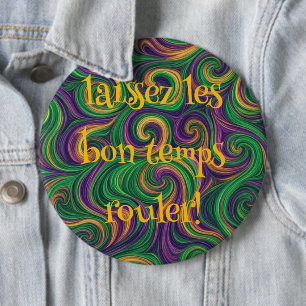 Lila gul grön Mardi Gras virvlar abstrakt Knapp