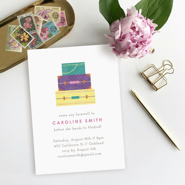 Lila Gul Resväskor Avskedsfest Inbjudan (Skapare uppladdad)