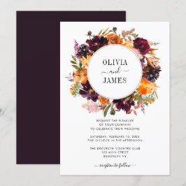 Lila Gul ros Burgundy Blommigt Hösten Bröllop Inbjudningar