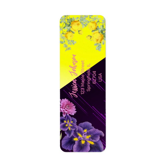 Lila & Gul Ros Modern Boho Färgrik Blomma Returadress Etikett (Framsidan)