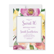Lila Gul Rosa Blommig Sweet 16 Födelsedag