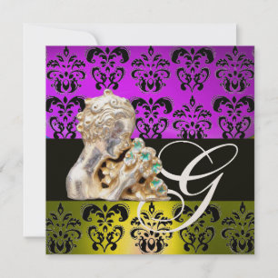 LILA, GUL, SVART, VIT DAMAST JUWEL MONOGRAM INBJUDNINGAR