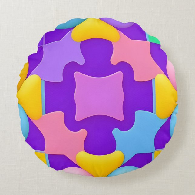 Lila Gul Teal Rund Geometrisk Abstrakt Kudde (Framsidan)
