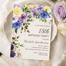 Lila Gul Vattenfärg Blommig 18-årsdag