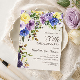 Lila Gul Vattenfärg Blommig 70-årsdag Inbjudningar