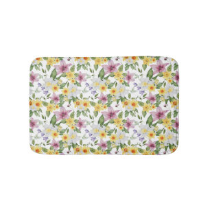 Lila Gul Vit Grön Blommig Boho Chic Badrumsmatta