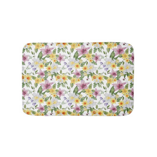 Lila Gul Vit Grön Blommig Boho Chic  Badrumsmatta (Framsidan)