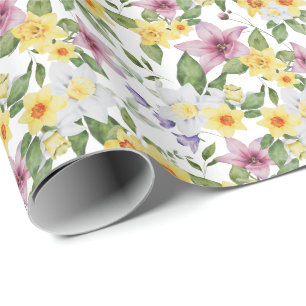 Lila Gul Vit Grön Blommig Grönska Blad Presentpapper