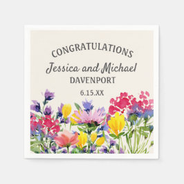 Lila Gula Akvarell Vildblommor Bröllop Pappersservett