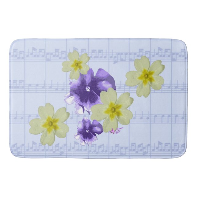 Lila & Gula blommor Blue Lakan Music Bath Mat Badrumsmatta (Framsidan)