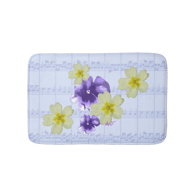 Lila & Gula blommor Blue Lakan Music Bath Mat Badrumsmatta (Framsidan)