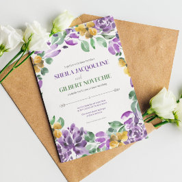 Lila Gula blommor Bröllop Tema Inbjudningar