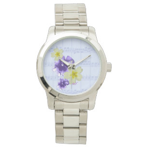 Lila & Gula blommor Lakan Music Silver Watch Armbandsur