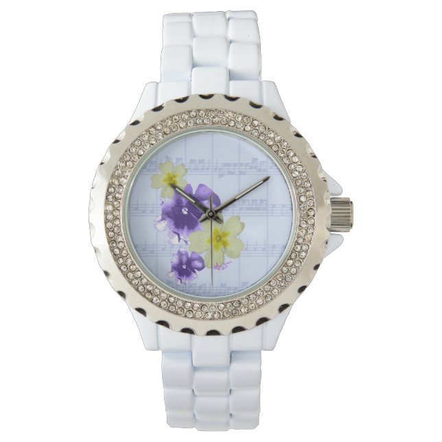 Lila & Gula blommor Lakan Music Watch Armbandsur (Framsida)