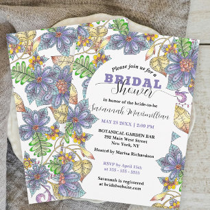 Lila Gula blommor och Löv Möhippa Inbjudningar