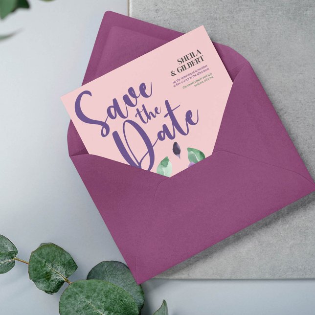 Lila Gula blommor Spara datum Inbjudningar (Skapare uppladdad)