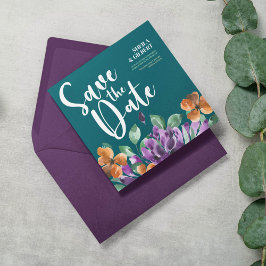 Lila Gula blommor Spara datum Inbjudningar