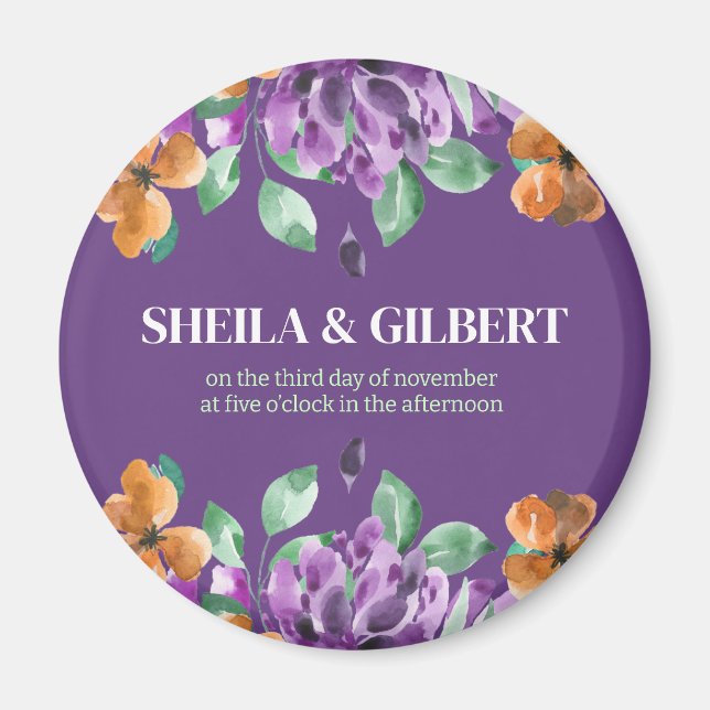 Lila gula blommor Spara datumet Magnet (Framsidan)