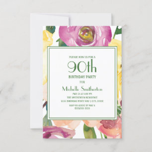 Lila Gula Rosa Blommor 90-årsdag  Inbjudningar