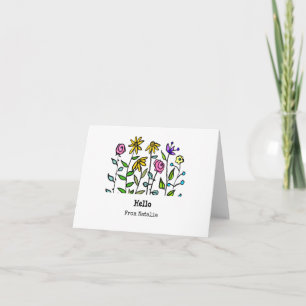 Lila Gula Vilda Blommor Personlig Retro Hej Anteckningskort