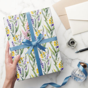 Lila Gula Vildblommor Akvarell Bröllopsdusch Presentpapper