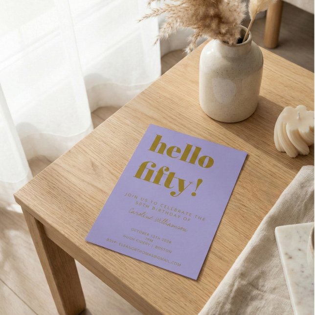 Lila Guld 50-årsfest Modern Typografi Inbjudningar (Skapare uppladdad)