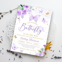 Lila Guld A Little Butterfly Blommigt Baby Shower