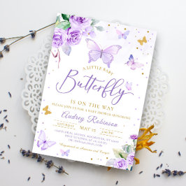 Lila Guld A Little Butterfly Blommigt Baby Shower Inbjudningar
