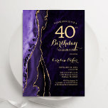 Lila Guld Agat 40:e födelsedagen Inbjudningar<br><div class="desc">Lila och guld agerar 40-årsfestinbjudan. Elegantens moderna design med vattenfärgad bakgrund,  faux glitter guld och typsnitt för färgskript. Trendig inbjudan-kortets perfekt för en snyggt kvinnor i firande. Skrivna Zazzle-inbjudningar eller digital utskrivbar mall för omedelbar nedladdning.</div>