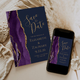 Lila Guld Agat Marinblå Save the Date Spara Datumet