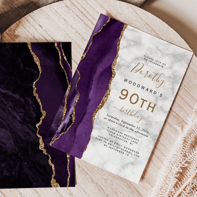 Lila Guld Agat Marmor 90-årsfirande Inbjudningar (Skapare uppladdad)