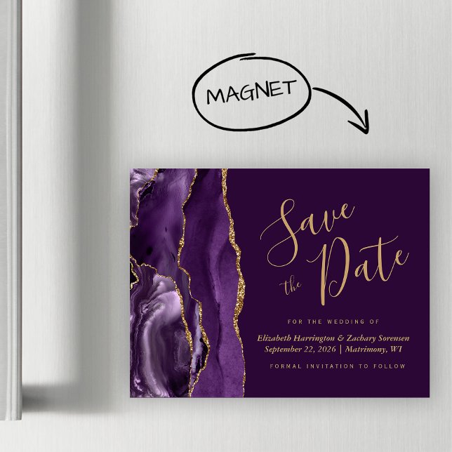 Lila Guld Agat Plommon Magnetisk Save the Date (Skapare uppladdad)