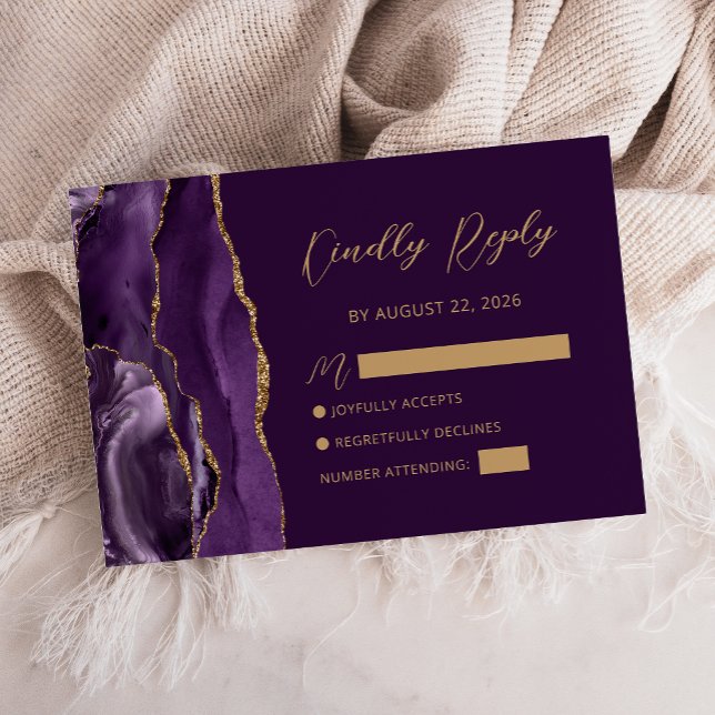 Lila Guld Agat Skrift Bröllops RSVP-kort OSA Kort (Skapare uppladdad)
