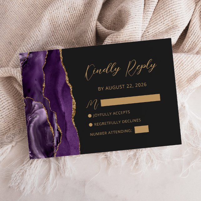 Lila Guld Agat Skrift Bröllops RSVP-kort OSA Kort (Skapare uppladdad)