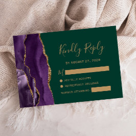 Lila Guld Agat Smaragdgrön Bröllops RSVP-kort OSA Kort