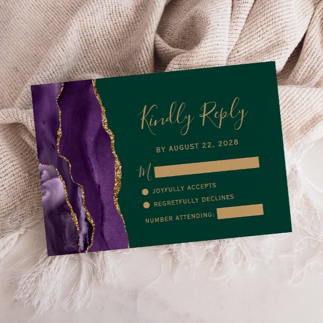 Lila Guld Agat Smaragdgrön Bröllops RSVP-kort OSA Kort (Skapare uppladdad)