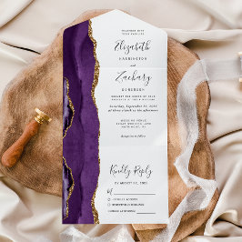 Lila Guld Agat Whimsical Script Bröllop