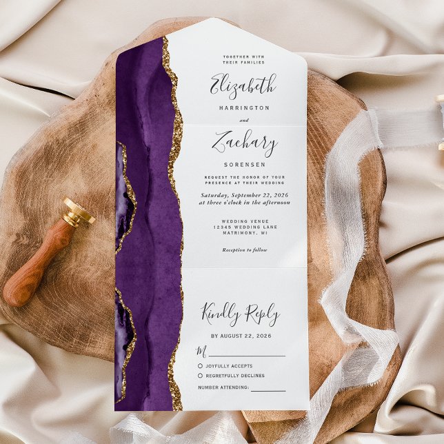 Lila Guld Agat Whimsical Script Bröllop (Skapare uppladdad)