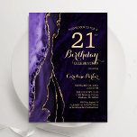 Lila Guld Agate 21:a födelsedagen Inbjudningar<br><div class="desc">Lila och guld agate 21:a födelsedag. Elegantens moderna design med vattenfärgad bakgrund,  faux glitter guld och typsnitt för färgskript. Trendig inbjudan-kortets perfekt för en snyggt kvinnor i firande. Skrivna Zazzle-inbjudningar eller digital utskrivbar mall för omedelbar nedladdning.</div>