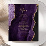 Lila Guld Agate Bröllop Menu<br><div class="desc">Den moderna bröllop-menyn i elegant har en lila vattenfärgsagat gräns som trimmas med faux guld glitter. Anpassadet kombinerar handskriftsskript för guld-färgad och kopparplåt typsnitt. Den omvända sidan har en matchande lila- och guld-agate-design.</div>