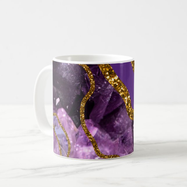 Lila & Guld Agate Geode Glitter Kaffemugg (Framsida vänster)
