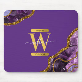 Lila & Guld Agate Geode Glitter Monogram Musmatta